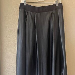 DKNY Black Faux Leather Midi Skirt
